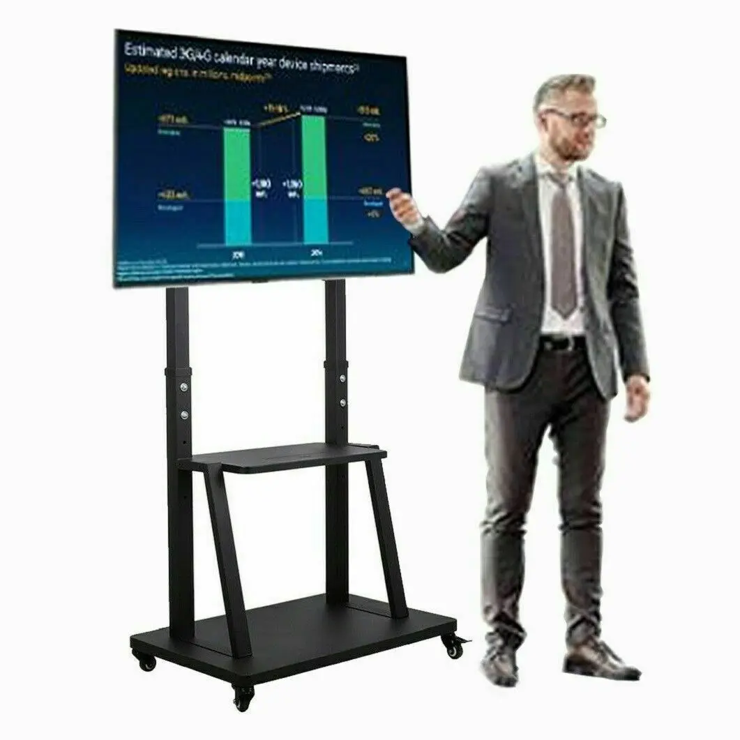 Fin Heavy Duty Mobile Tv Stand Cart W/ Shelf Mount For Extra Large Flat Panel Up 80" - Electronics
