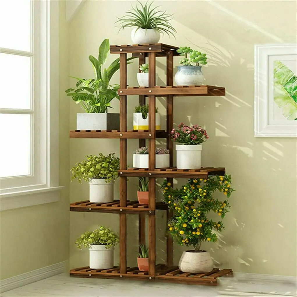 Fin High & Narrow Steady Plant Stand Wooden Plants Corner Shelf Rack Indoor Outdoor - Home & Garden