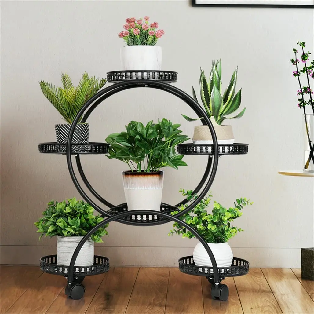4 Tier Metal Plant Stand Indoor Plant Shelf Rolling Flower Rack Bonsai Holder - Home & Garden