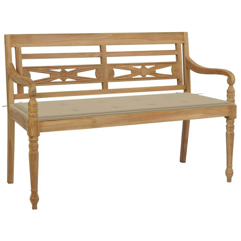 Batavia Bench with Beige Cushion 120 cm Solid Teak Wood 3062157 - Furniture