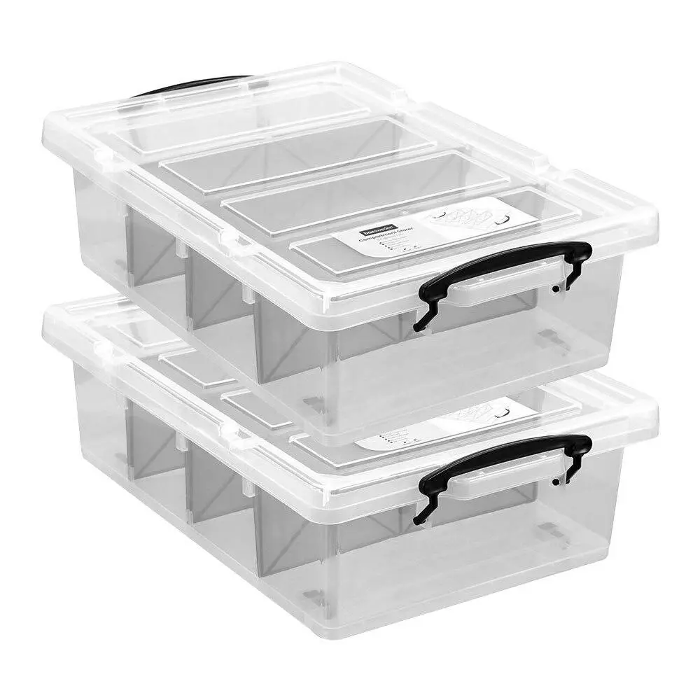 2x Boxsweden 57x38cm/25L 4 Section Compartment Storer Home/Office Tub Organiser - Home & Garden