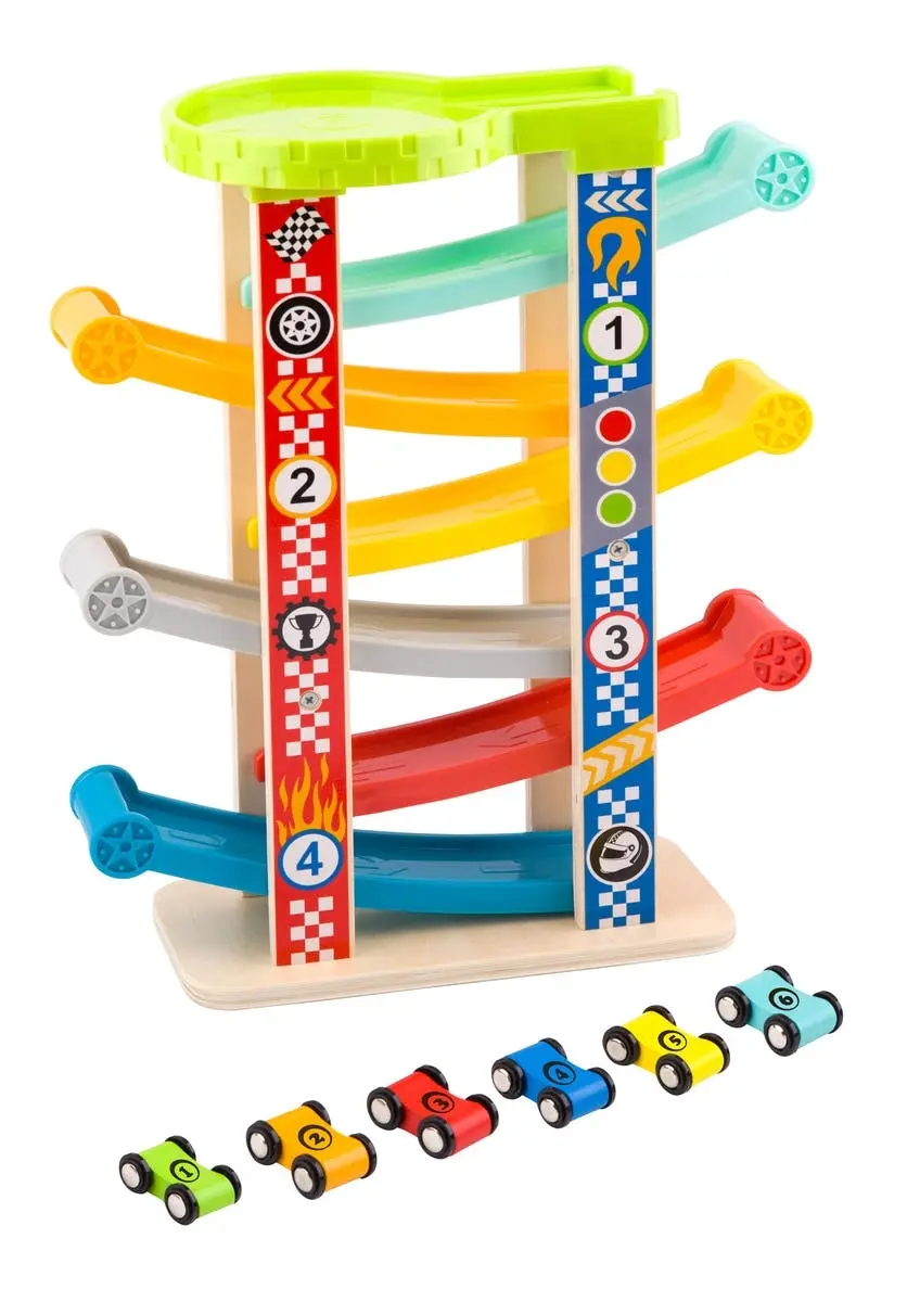 Tooky Toy Wooden Kids/Children Interactive Sliding Gravity Tower Car Run L 18m+ - Toys & Games