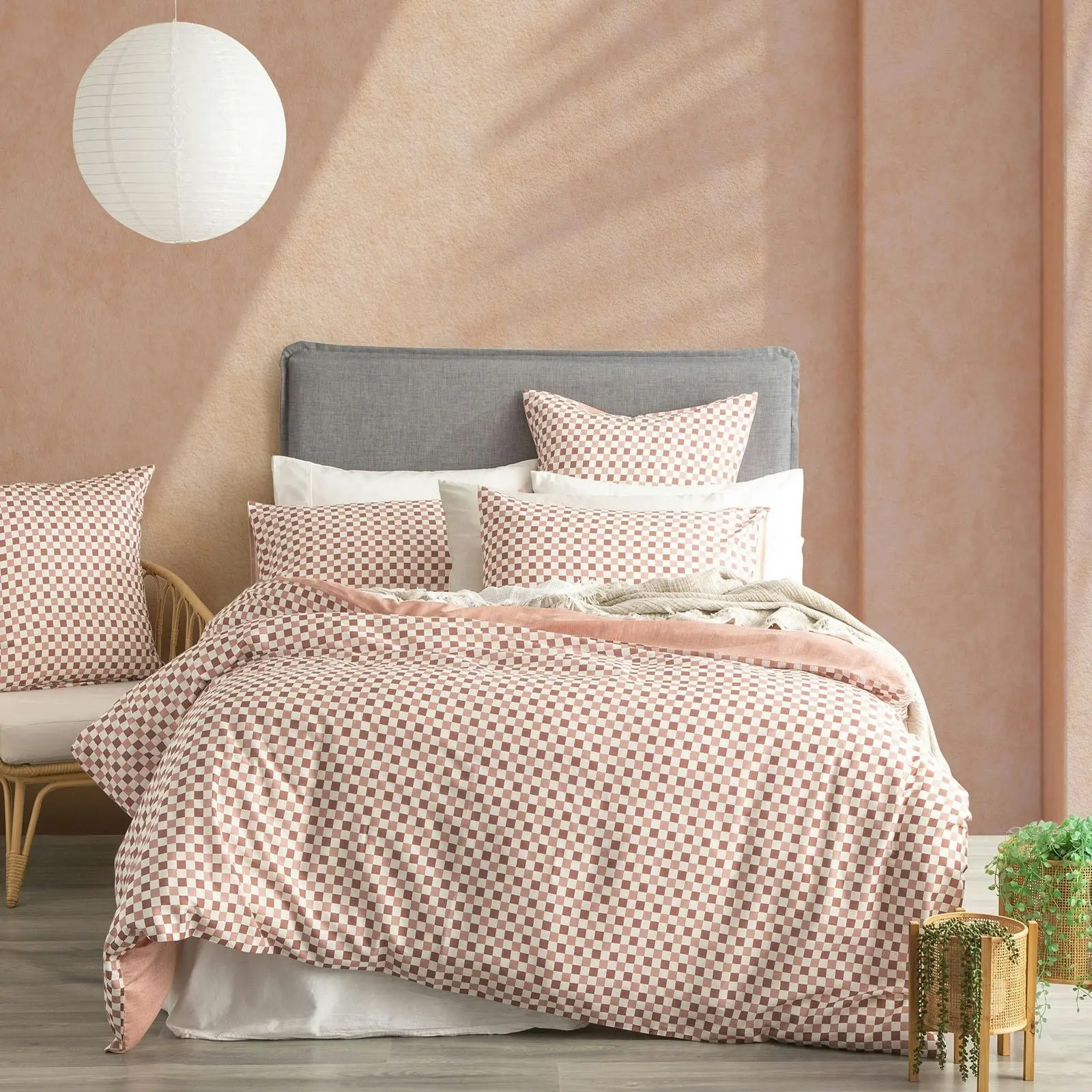 Renee Taylor Reversible 300TC Cotton King Bed Quilt Cover Set Chessboard Cedar - Home & Garden