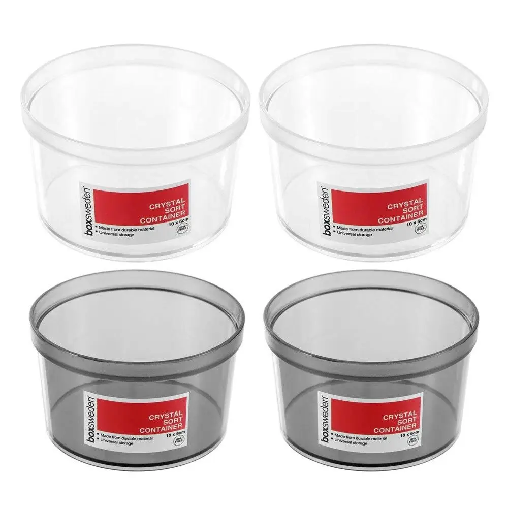 4x Boxsweden Crystal Round Sort Container 10X6cm Home Storage Organiser Asst. - Home & Garden