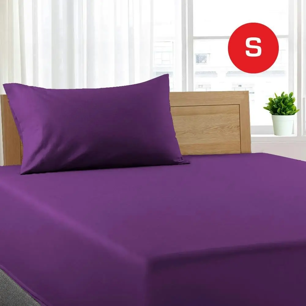 Single Size Purple Color Poly Cotton Fitted Sheet + Pillowcase - Home & Garden