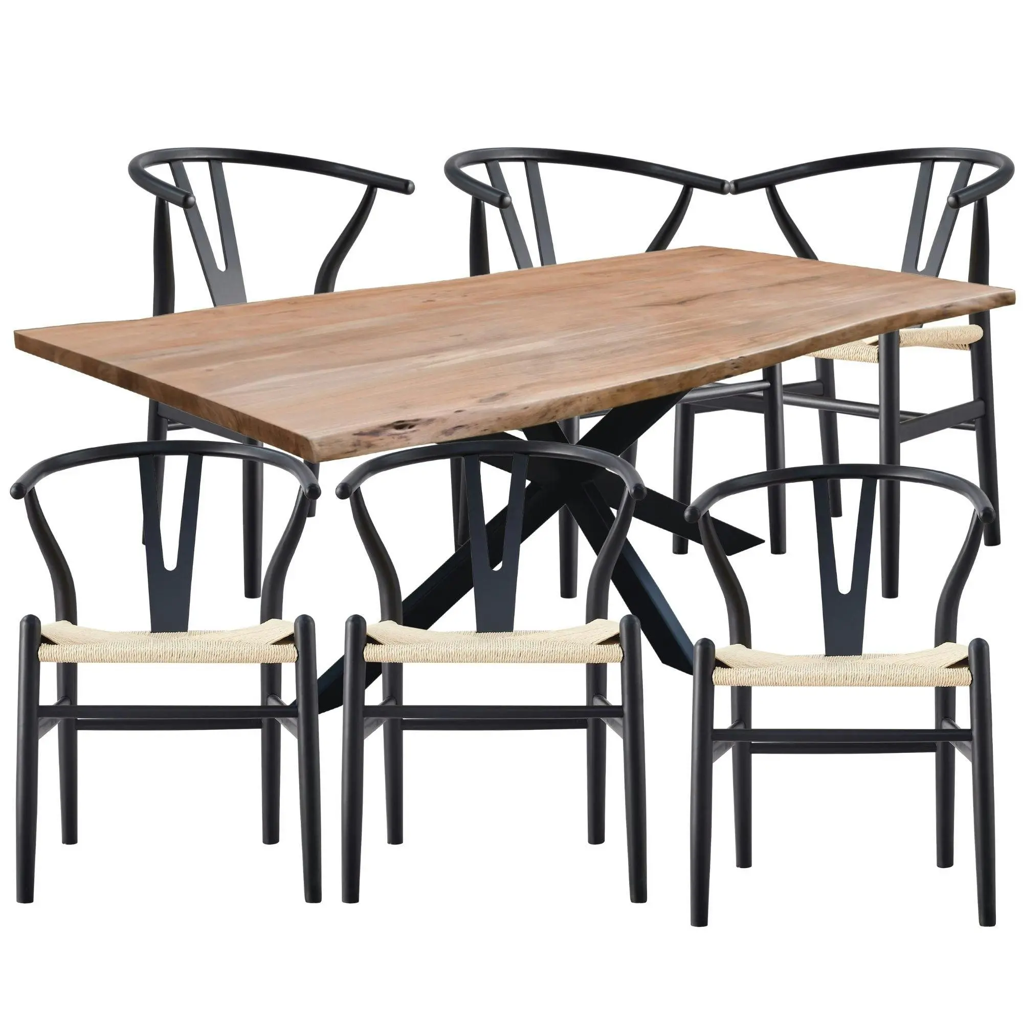 Lantana 7pc 180cm Dining Table Wishbone Chair Set - Furniture