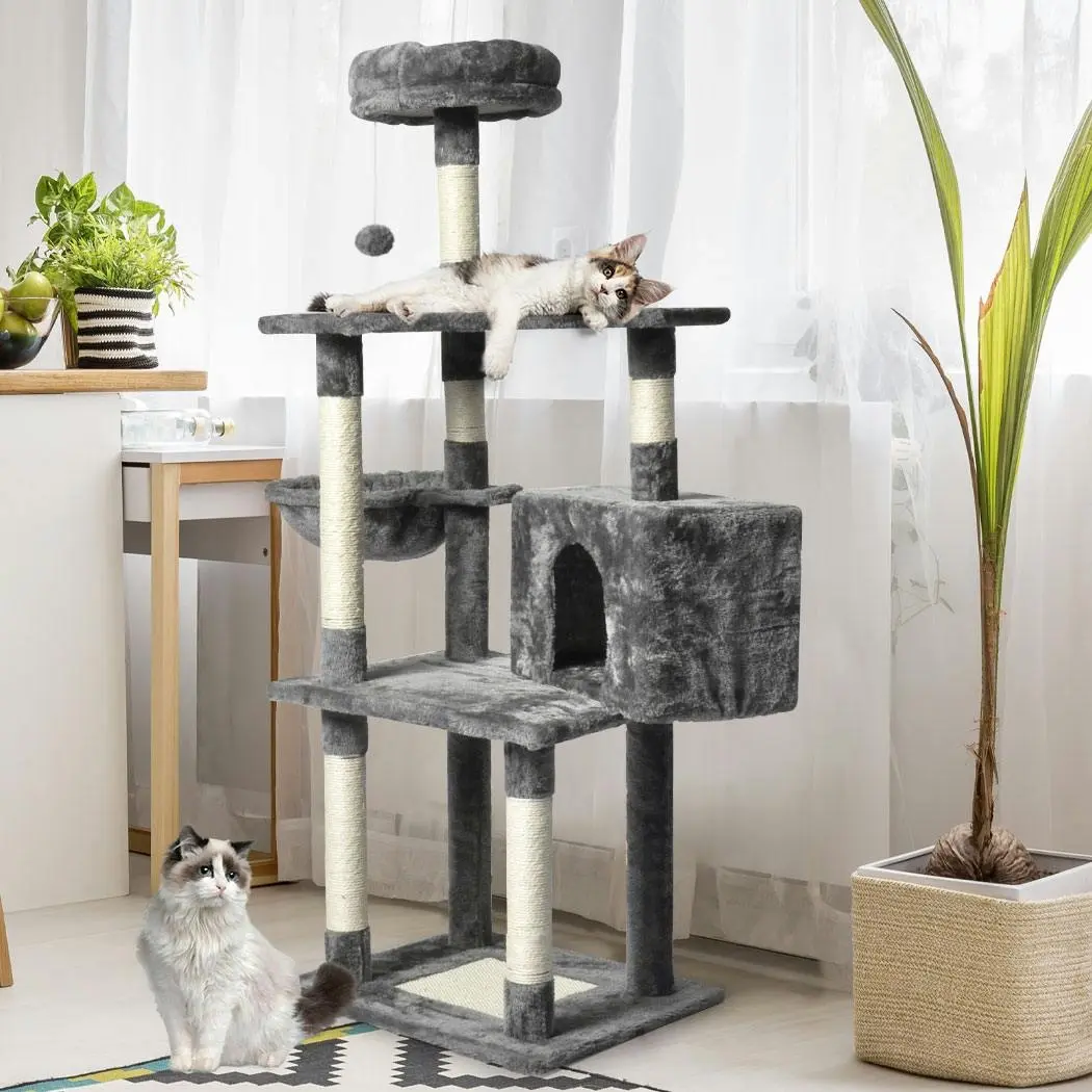 Pawz 130cm Cat Tree Toy Scratching Post Scratcher Tower Condo Wooden House Grey - Pets