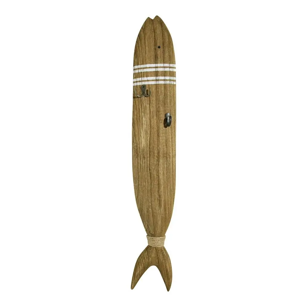 Timber 90cm Boat House Fish Wall Hanging Metal Hook Storage Home Decor Natural - Home & Garden
