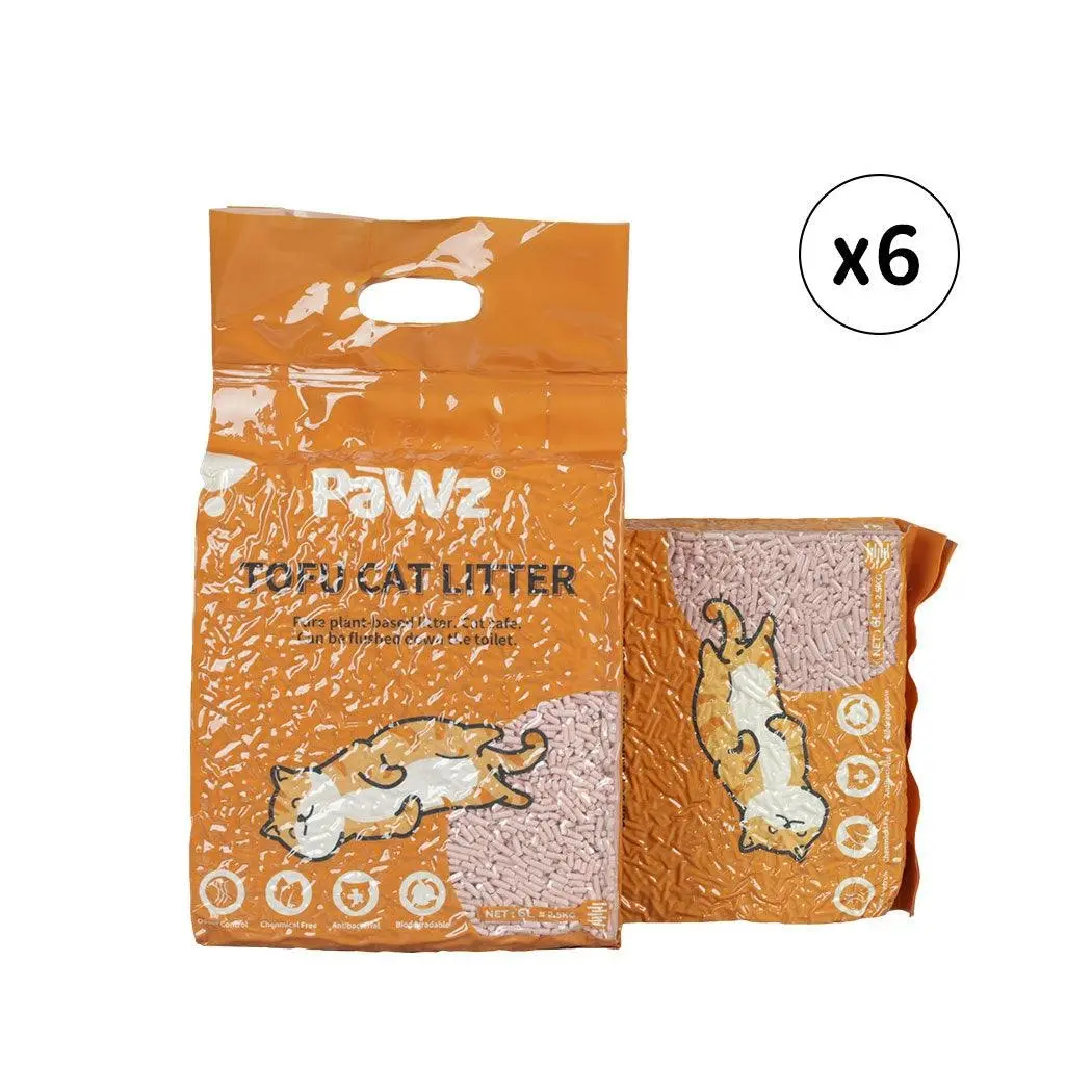 Pawz 2.5kg Tofu Cat Litter Clumping Flushable Fast Super Absorbent Peach x6 - Pets