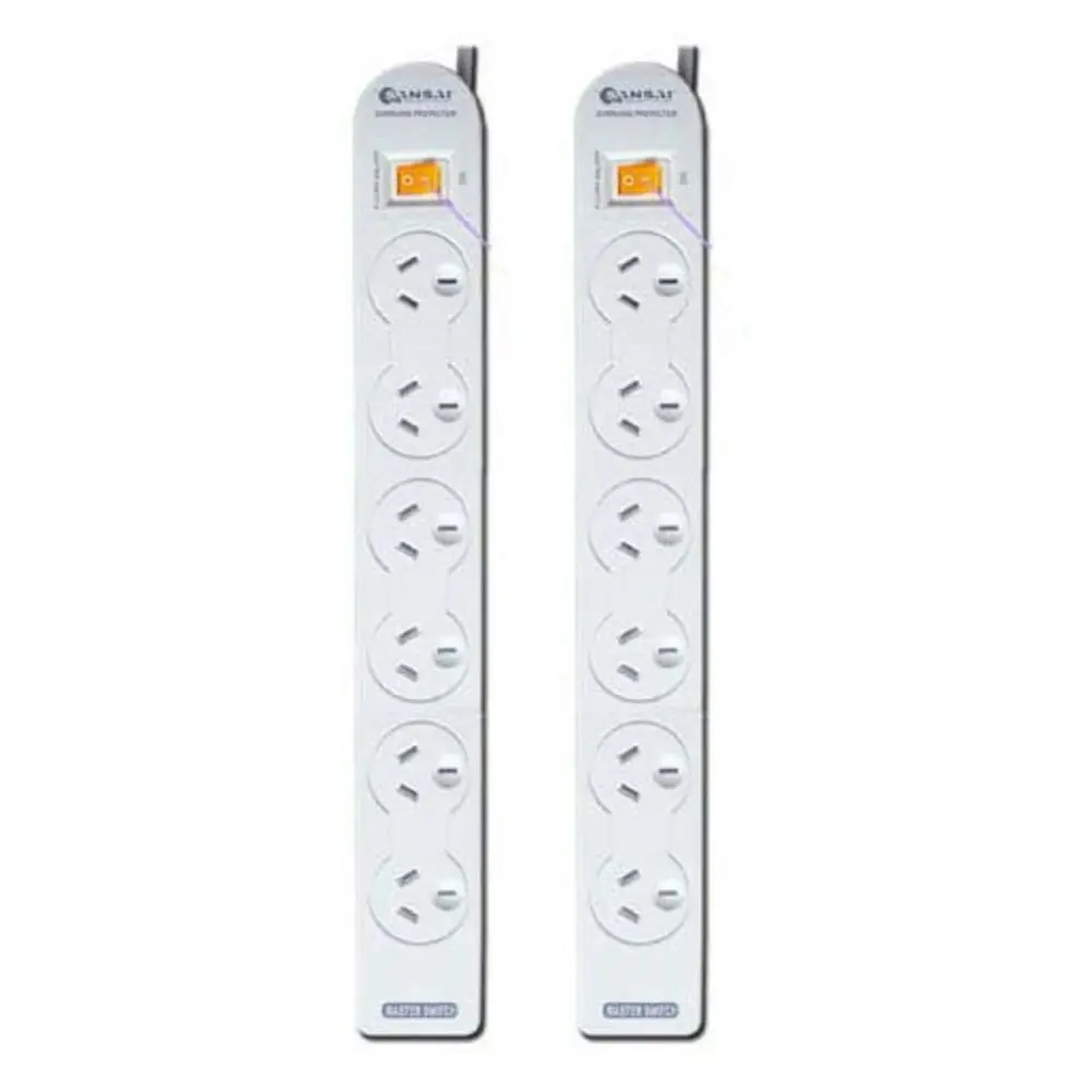 2PK Sansai 6 Way Power Board Outlets/Socket w/ Single Switch/Overload Protection - Electronics