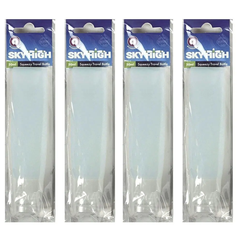 4x Sky High Travel Liquid Containers Squeezy Bottle 50ml Luggage Organisation - Fashion