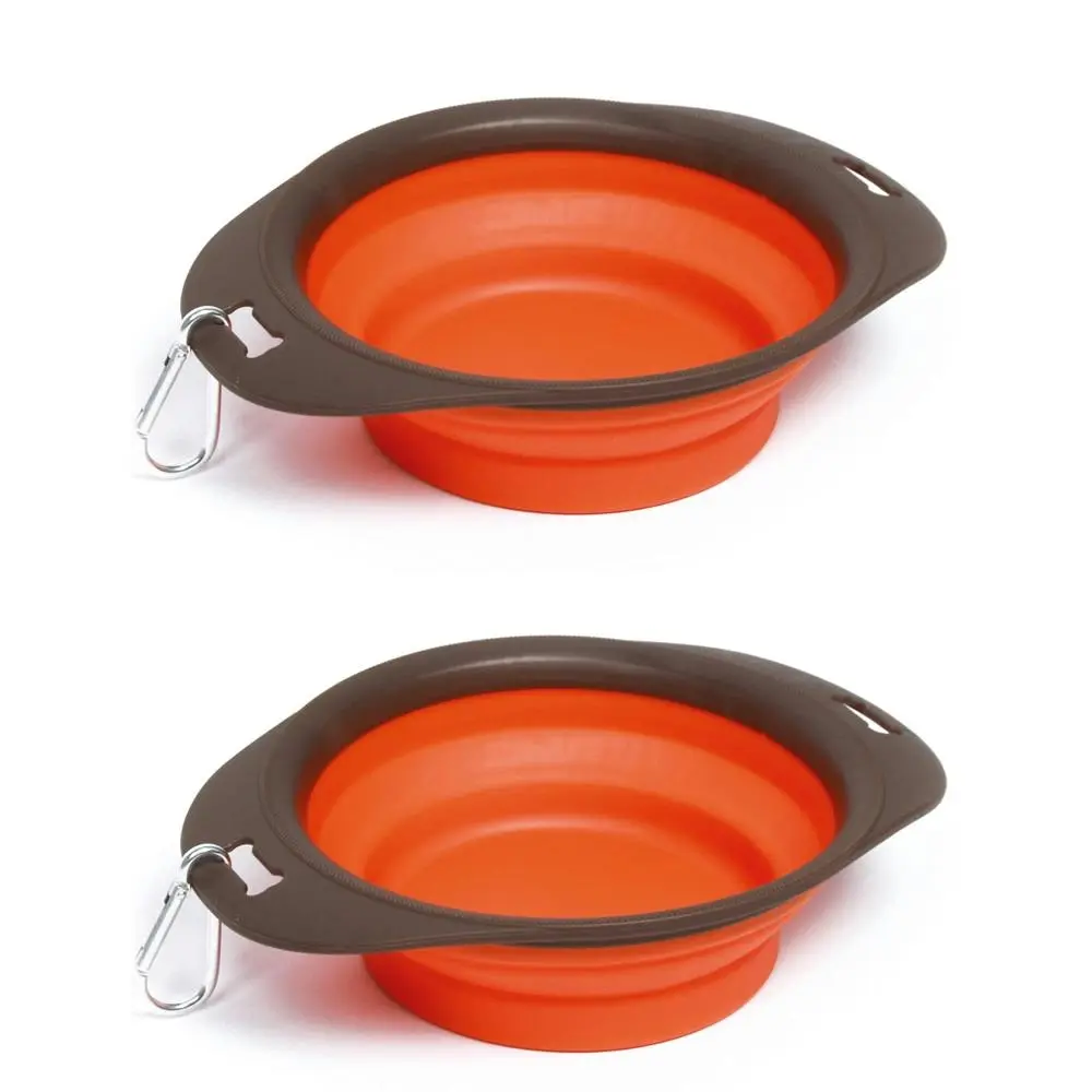 2x M-Pets 740ml On The Road Foldable Portable Bowl Travel Feeding Container ORNG