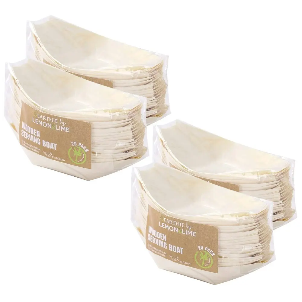 80pc Lemon & Lime Eco Wood 11cm Disposable Food Serving Boat Plate Dish Catering - Hobbies