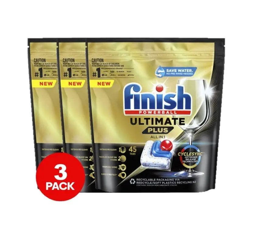 3 Pack Finish Ultimate Plus Dishwasher Tablets 45 Tablets Lemon - Home & Garden