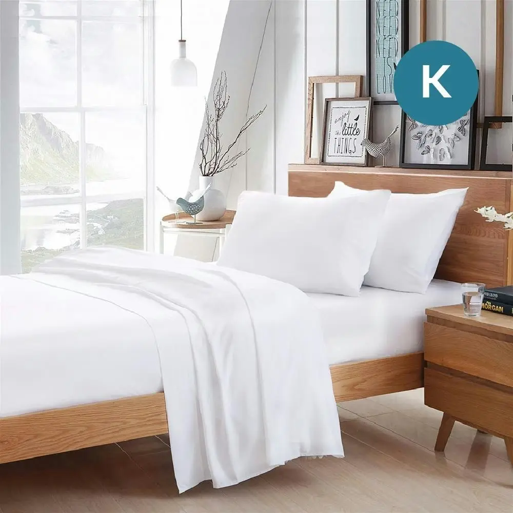 King Size White Color Poly Cotton Fitted Sheet Flat Sheet Pillowcase Sheet Set - Home & Garden