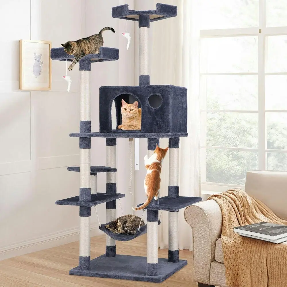 BEASTIE Cat Tree 184cm Grey Scratching Post Scratcher Tower - Pets