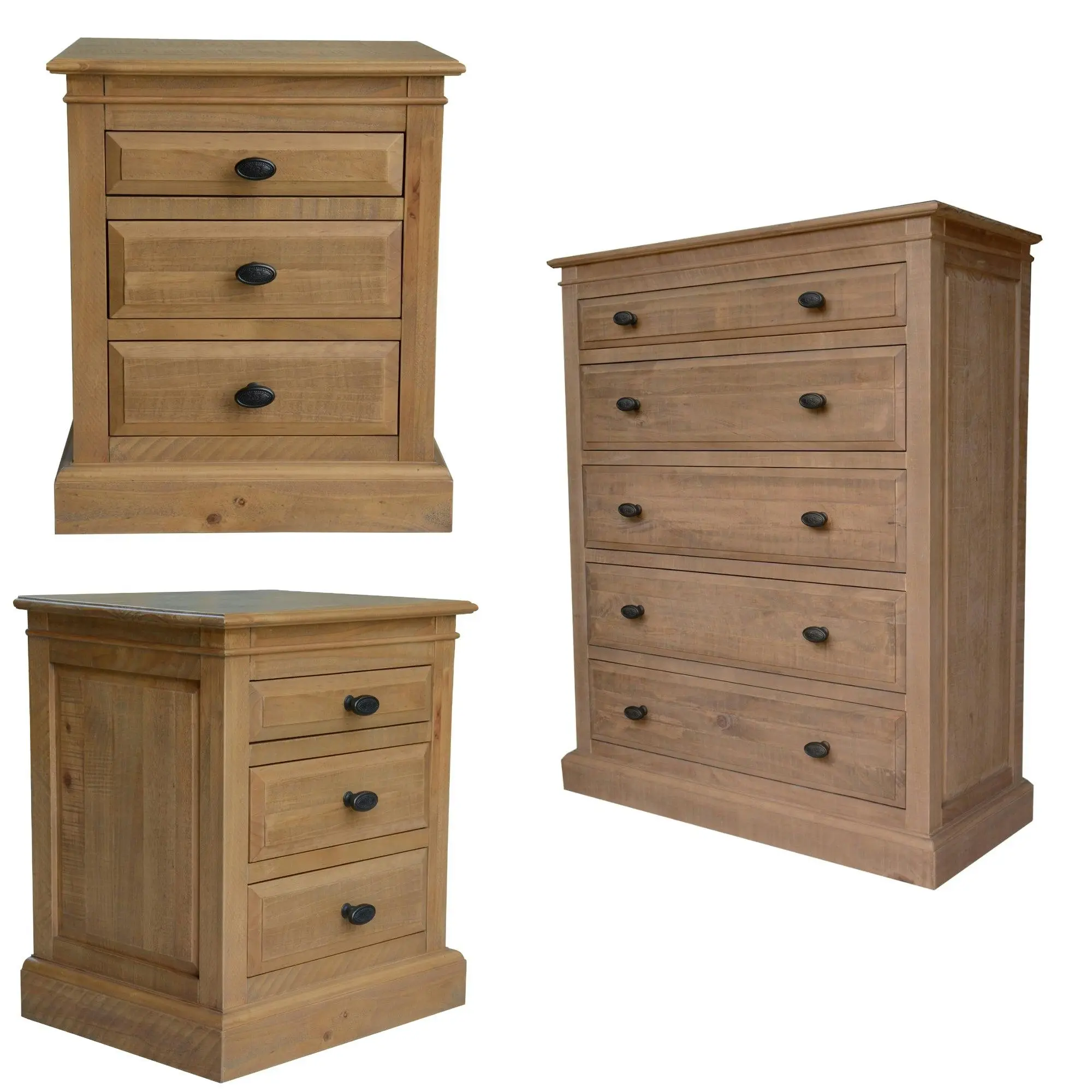 Jade 3pc Set Bedside and Tallboy - Furniture