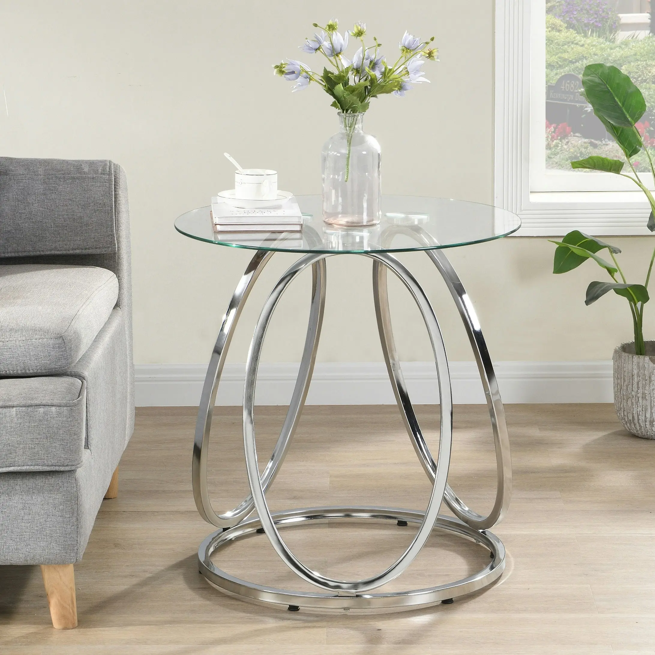 HLIVING Contemporary End Table, Tempered Glass Side Table, Chrome Finish - Over 40% off Living Room Furniture