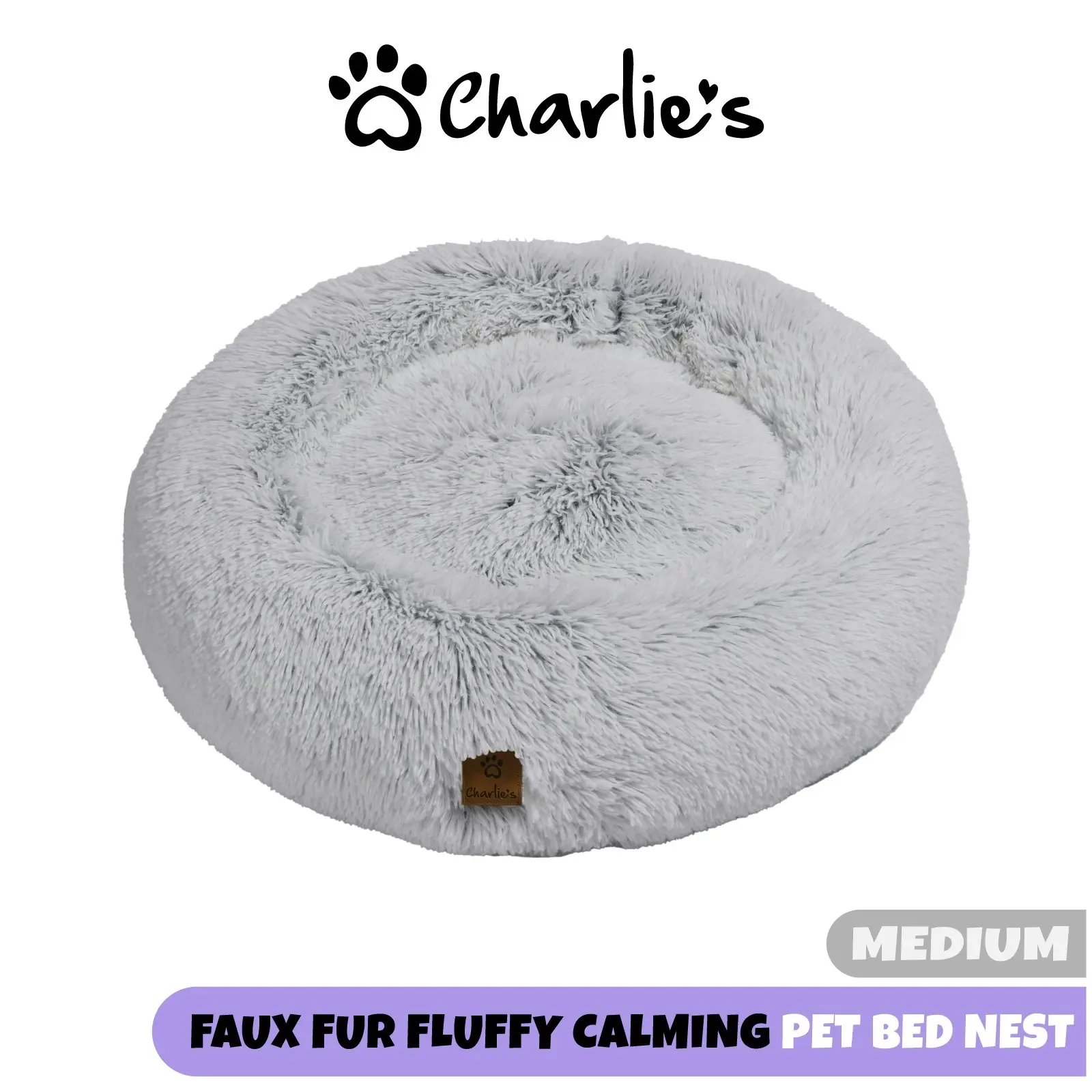 Charlie's Shaggy Faux Fur Donut Calming Pet Nest Bed Artic White Chinchilla Medium - Pets