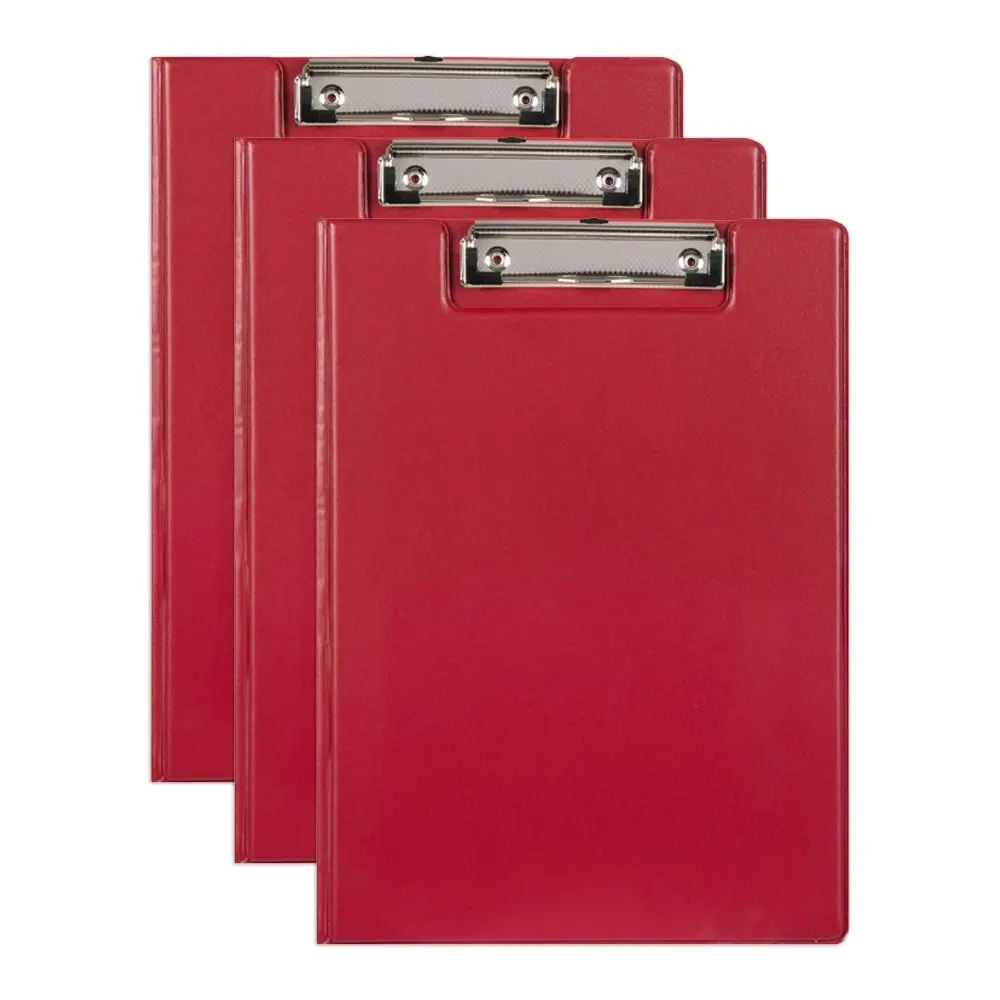 3x Marbig PP Clipfolder A4 File Organiser Folder w/ Clip Document Clipboard Red - Office