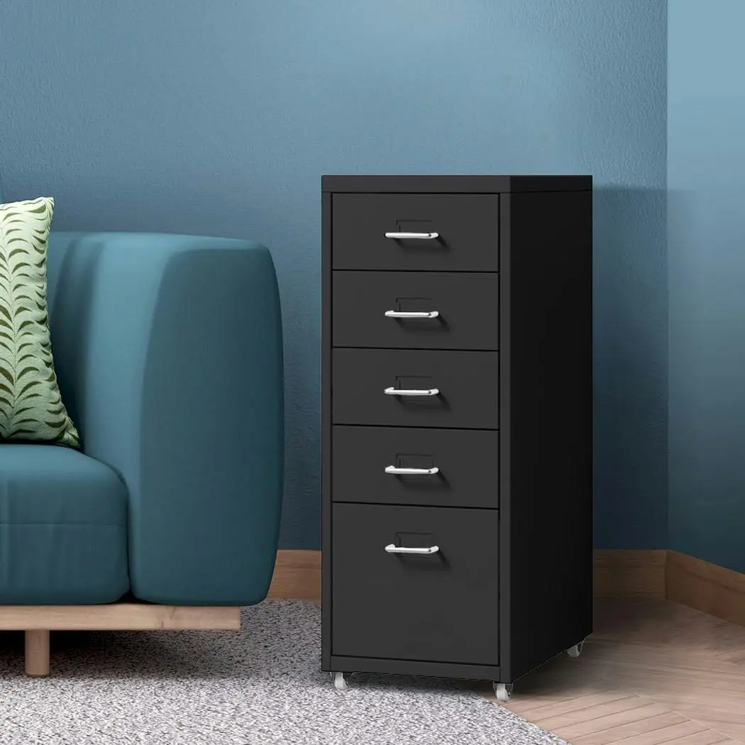 Levede 5 Drawer Office Cabinet Drawers Storage Cabinets Steel Rack Home Black - Furniture