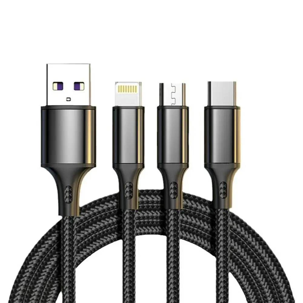 66W Nylon Braided 3-in-1 Charging Cable-Black