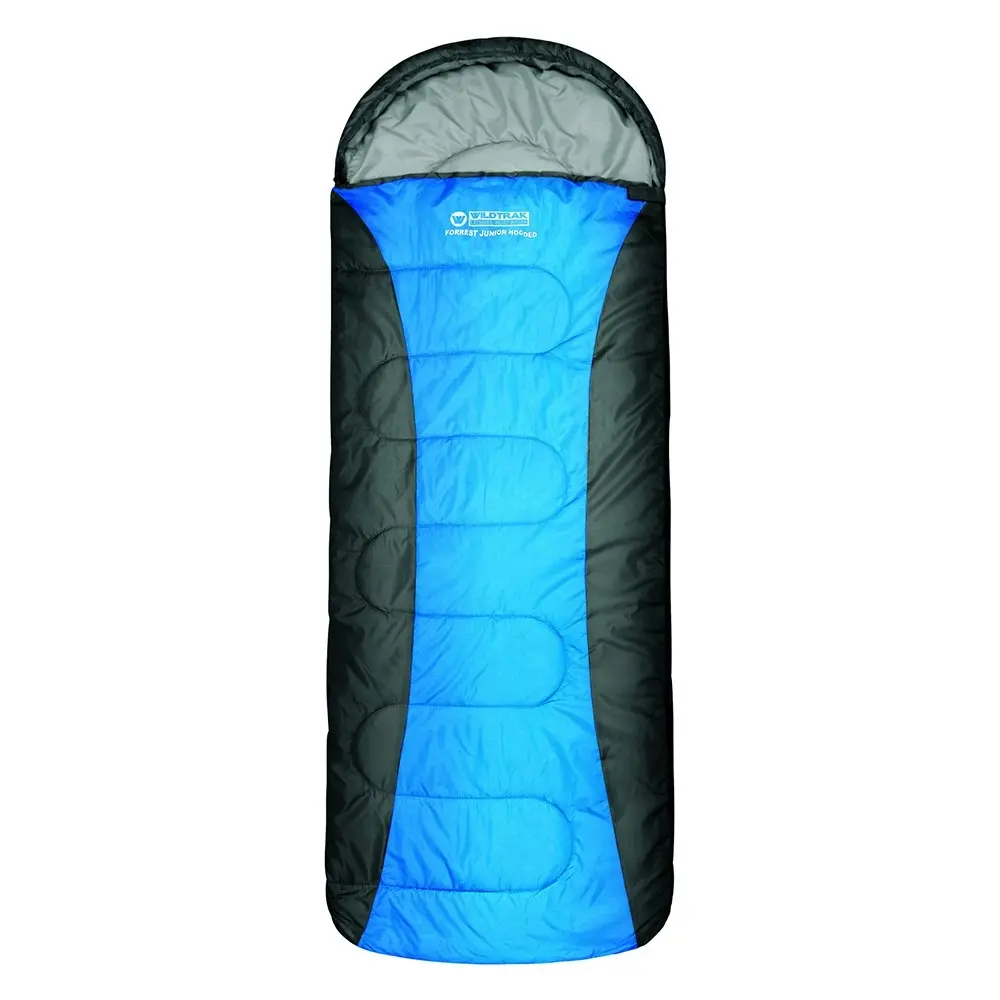 Wildtrak Forrest Junior 205x65cm Hooded Sleeping Bag Thermal Camping Blue/Grey - Sports & Outdoor