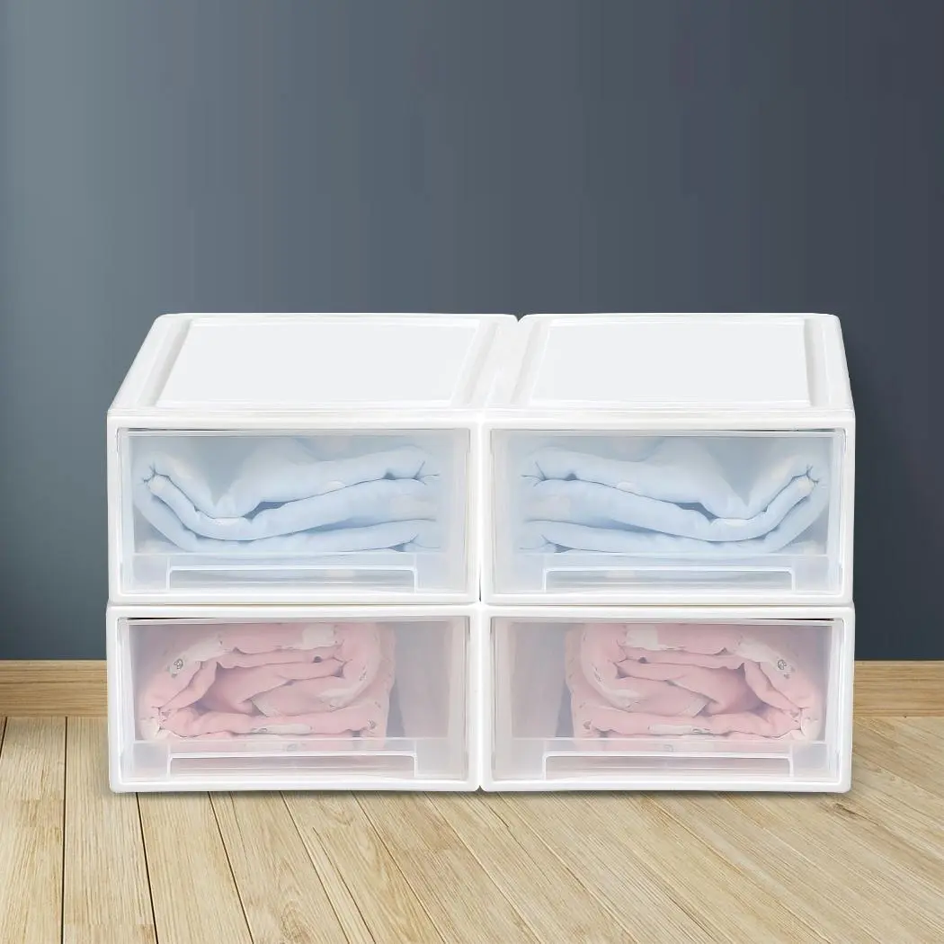 Traderight Group Storage Box Stackable Containers Lid 4PK Wardrobe Clothes Organisation 10L - Home & Garden
