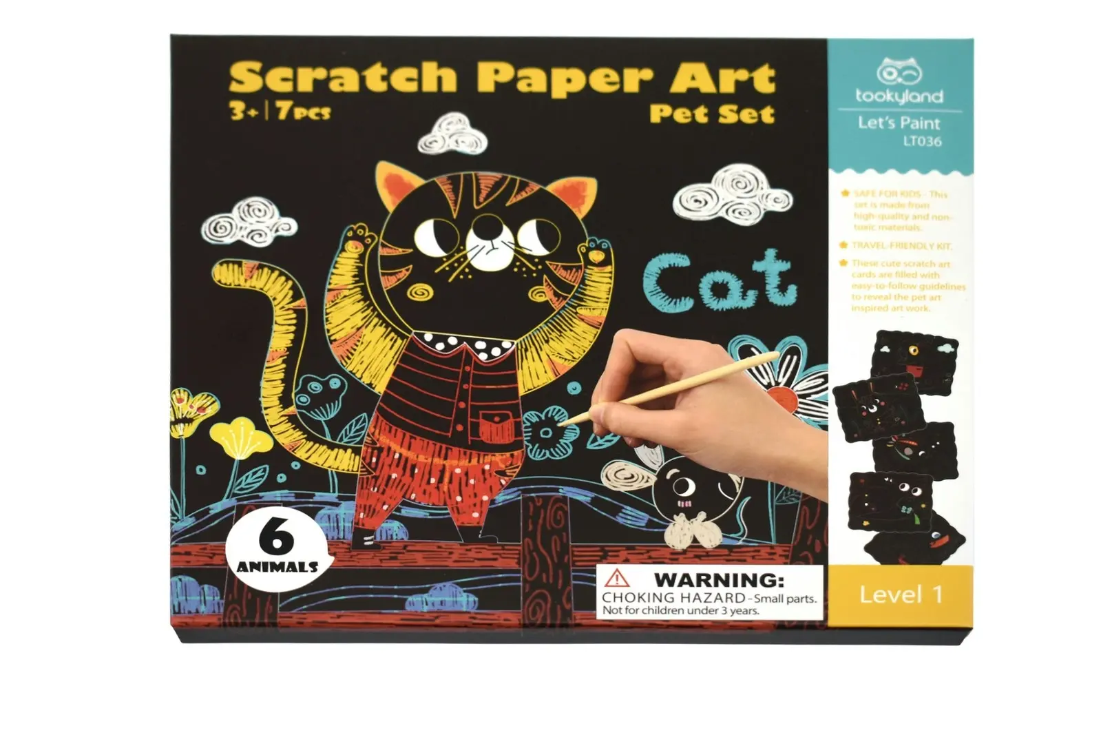 7pc Tookyland Kids Scratch Paper Art Pet Set Craft Activity Fun Play Toy Kit 3+ - Hobbies