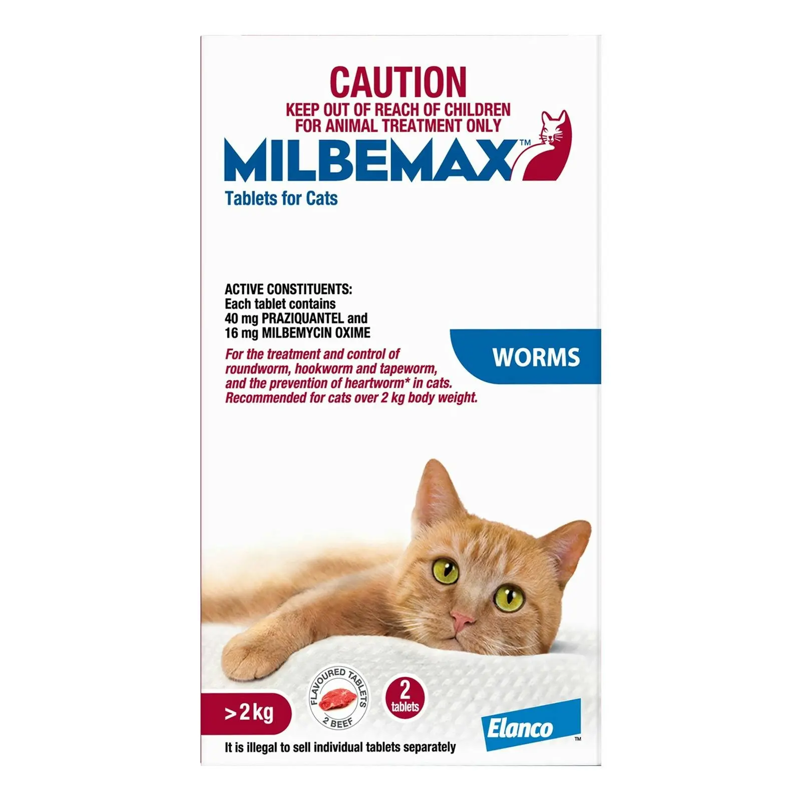 MILBEMAX Allwormer Tablets For Large Cats Over 2 Kg 2 Tablet - Pets