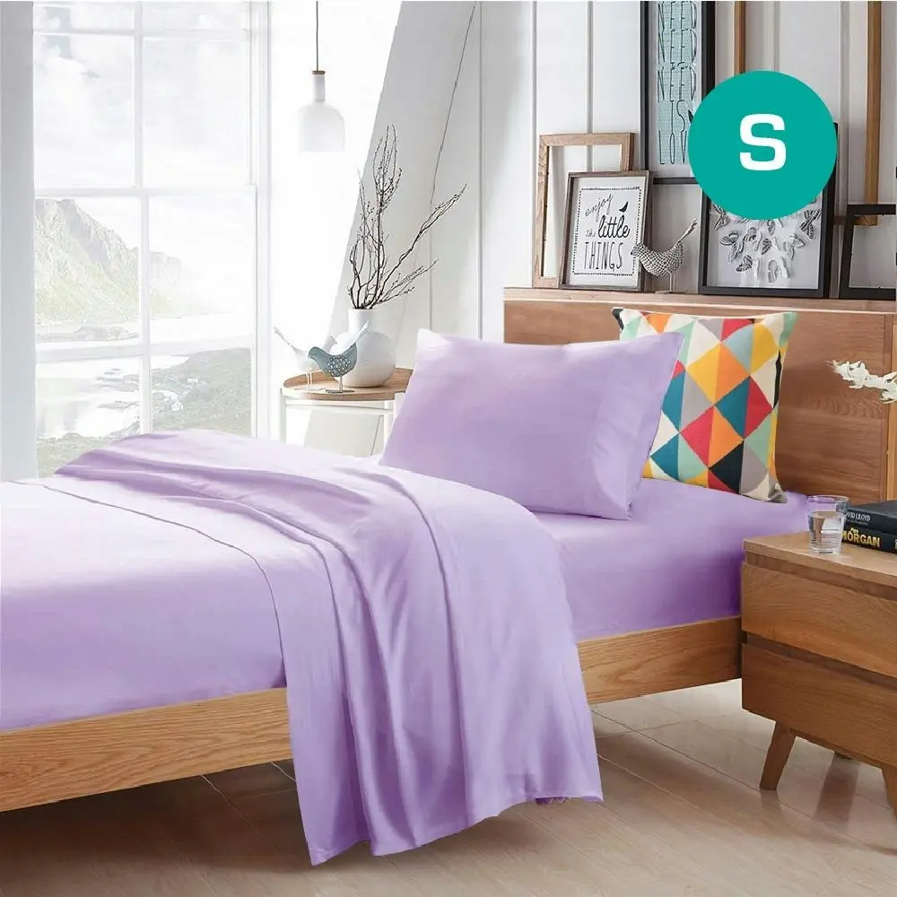 Single Size Lilac Color Poly Cotton Fitted Sheet Flat Sheet Pillowcase Sheet Set - Home & Garden