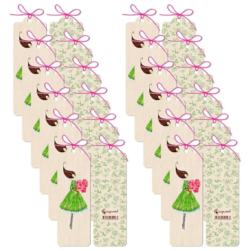 12x Cozywood Wooden Bookmark 4.5x14cm School Stationary w/ Waxed Ribbon Flowers - Office