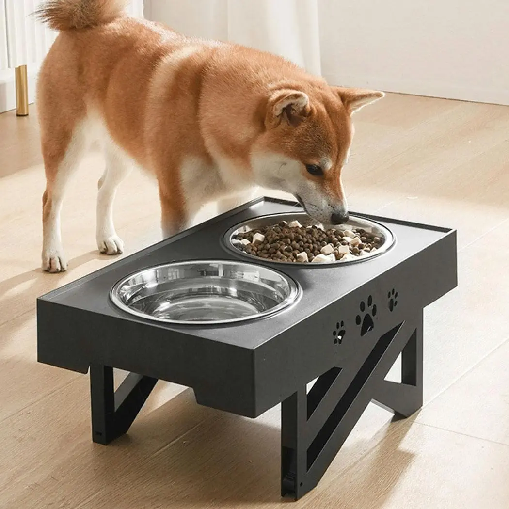 Pawz Elevated Pet Feeder Food Water Double Bowl Adjustable Height Raised Stand - Pets