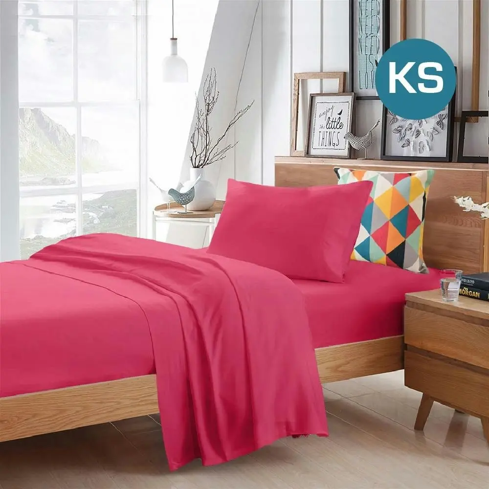 King Single Size Hot Pink Color Poly Cotton Fitted Sheet Flat Sheet Pillowcase Sheet Set - Home & Garden
