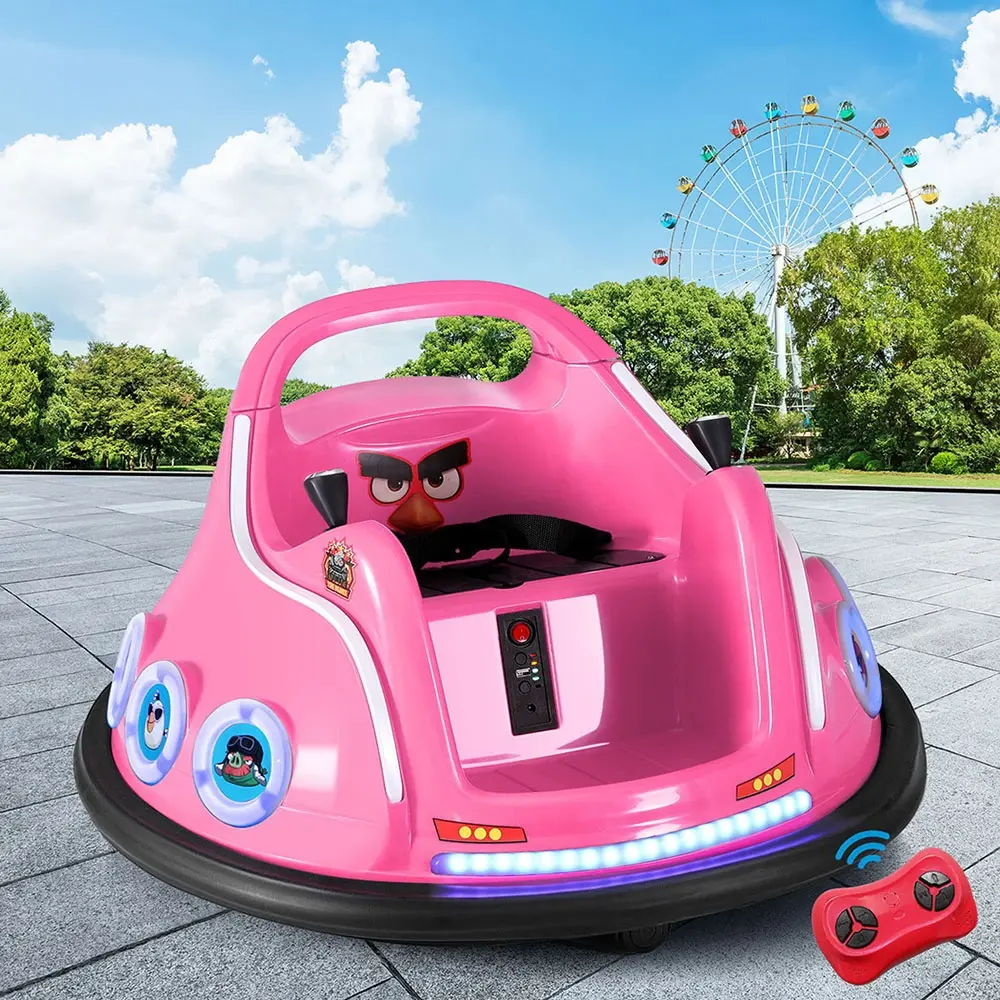 Kids Ride On Car Bumper Electric Toys Cars Light Remote Angry Birds Sticker Pink - Toys & Games