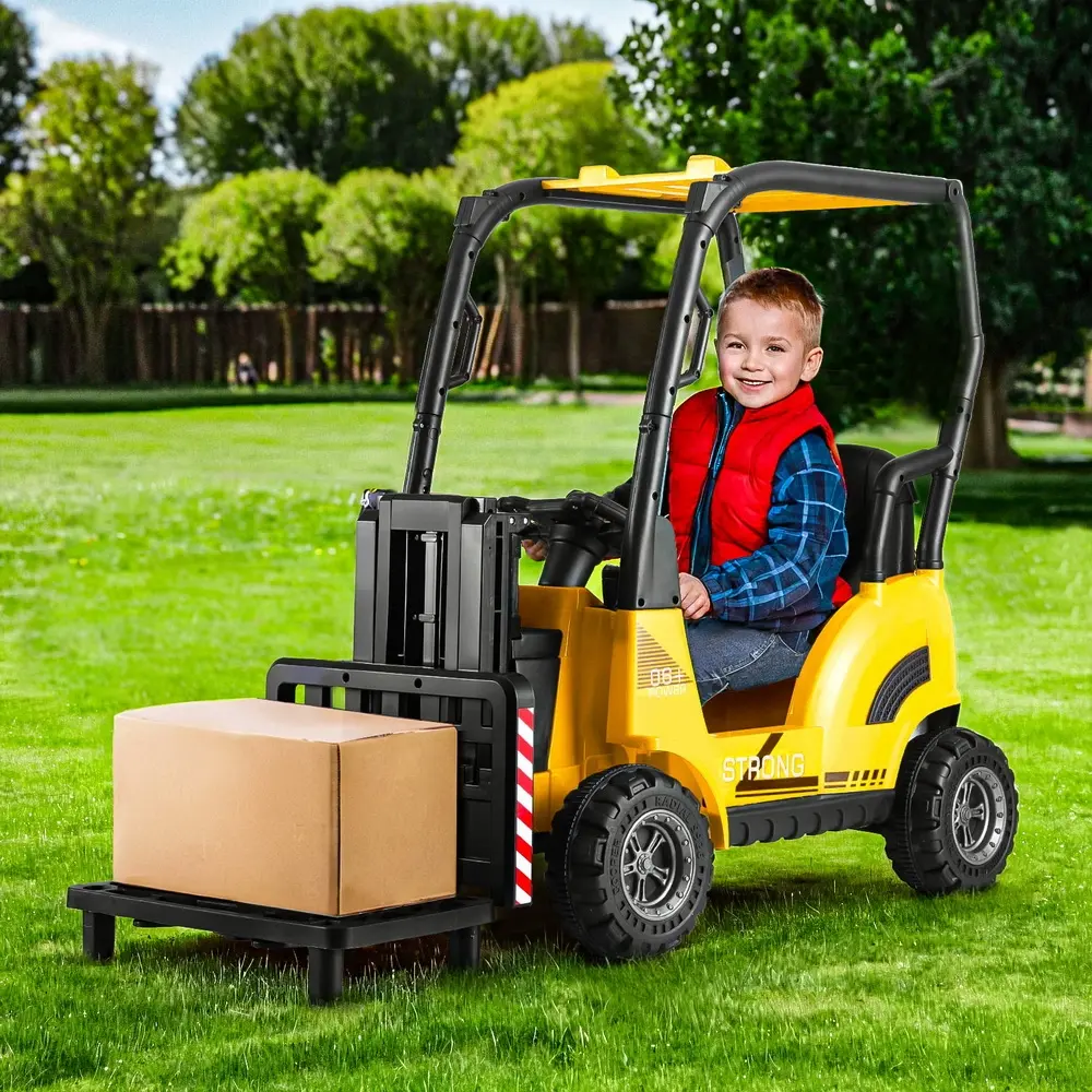 Rigo Kids Electric Ride On Car Forklift Loader Toys Cars Horn Remote 12V Yellow - Toys & Games
