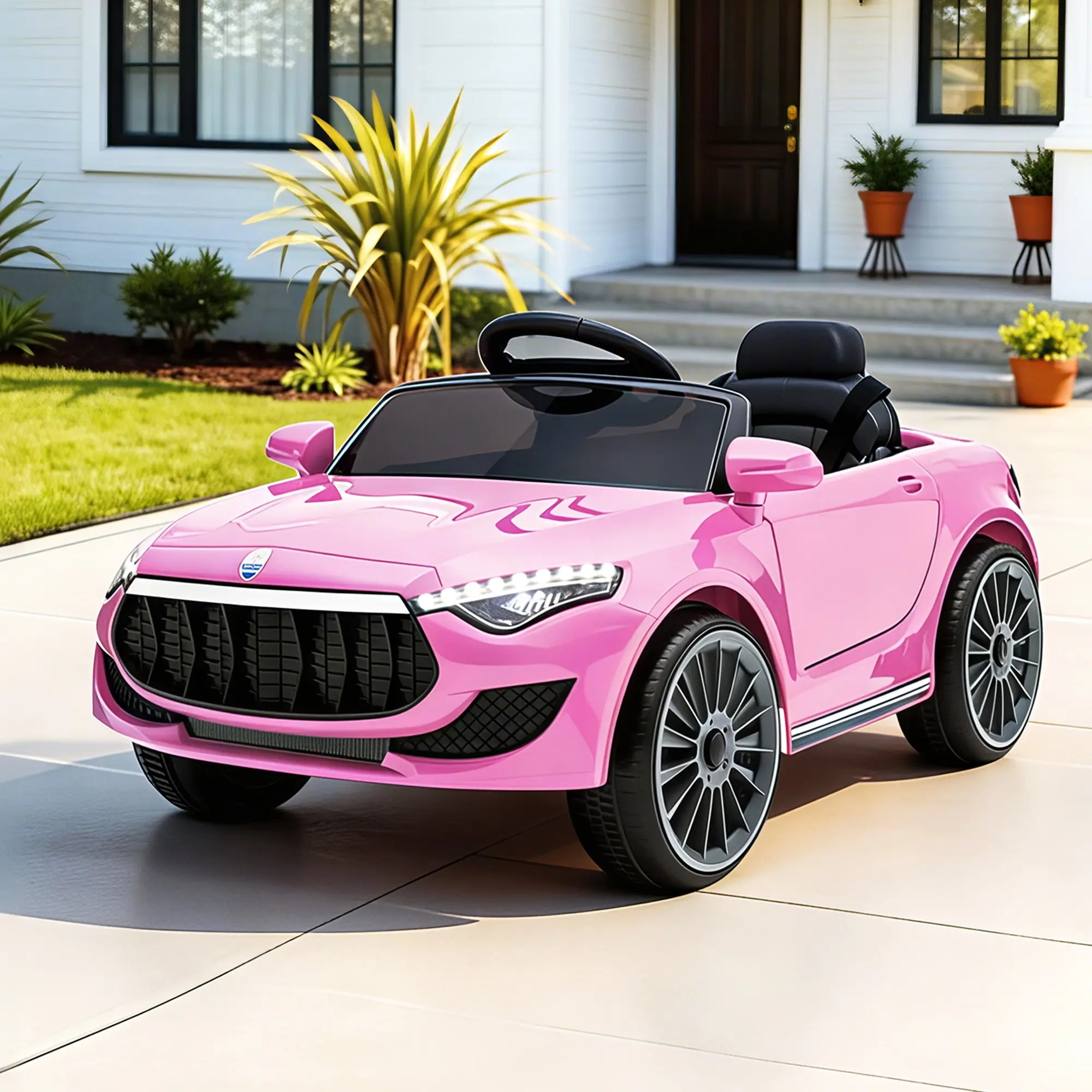 Rigo Kids Electric Ride On Car Toys Cars Headlight Music Remote Control 12V Pink - Toys & Games