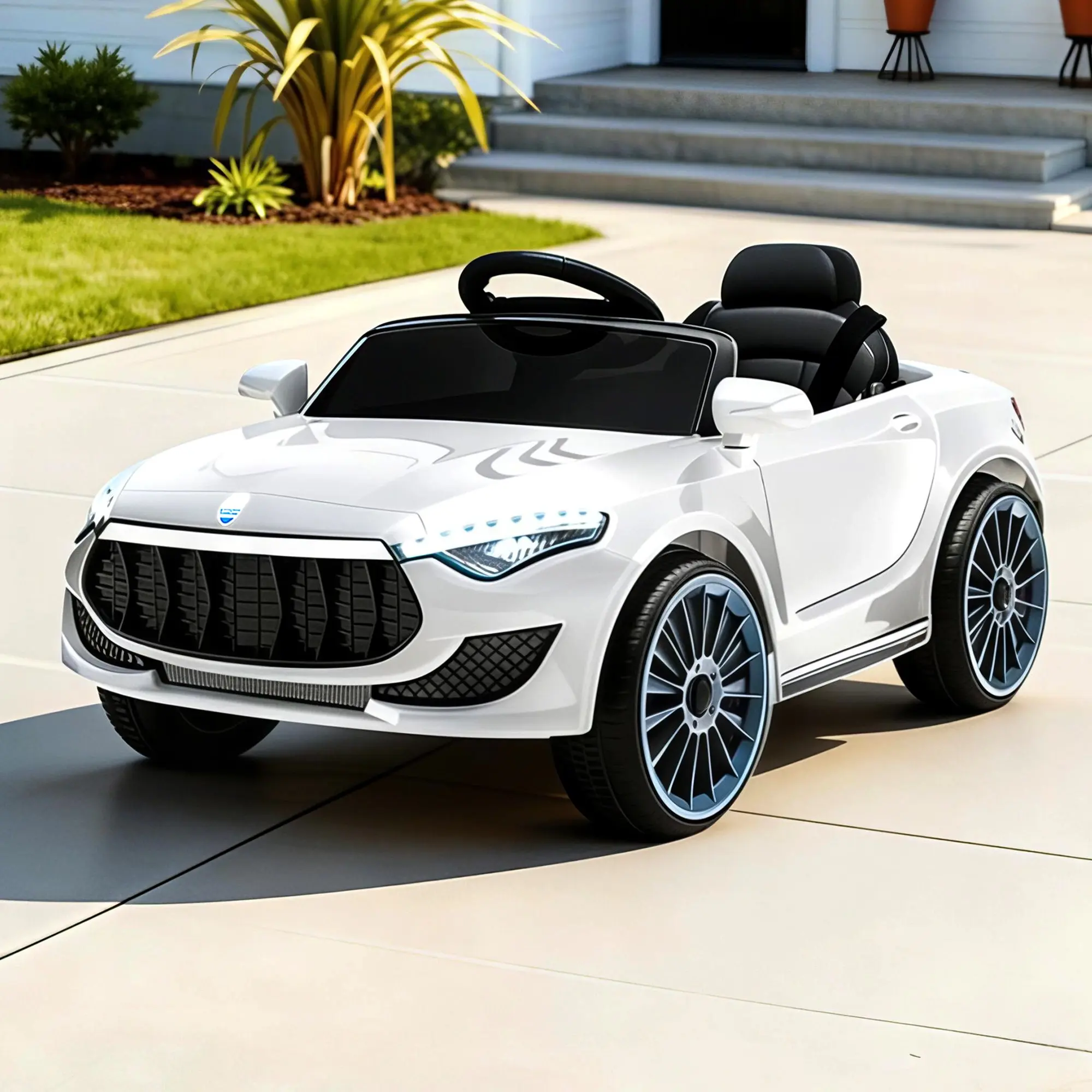 Rigo Kids Electric Ride On Car Cars Music Headlight Remote Control 12V White - Toys & Games