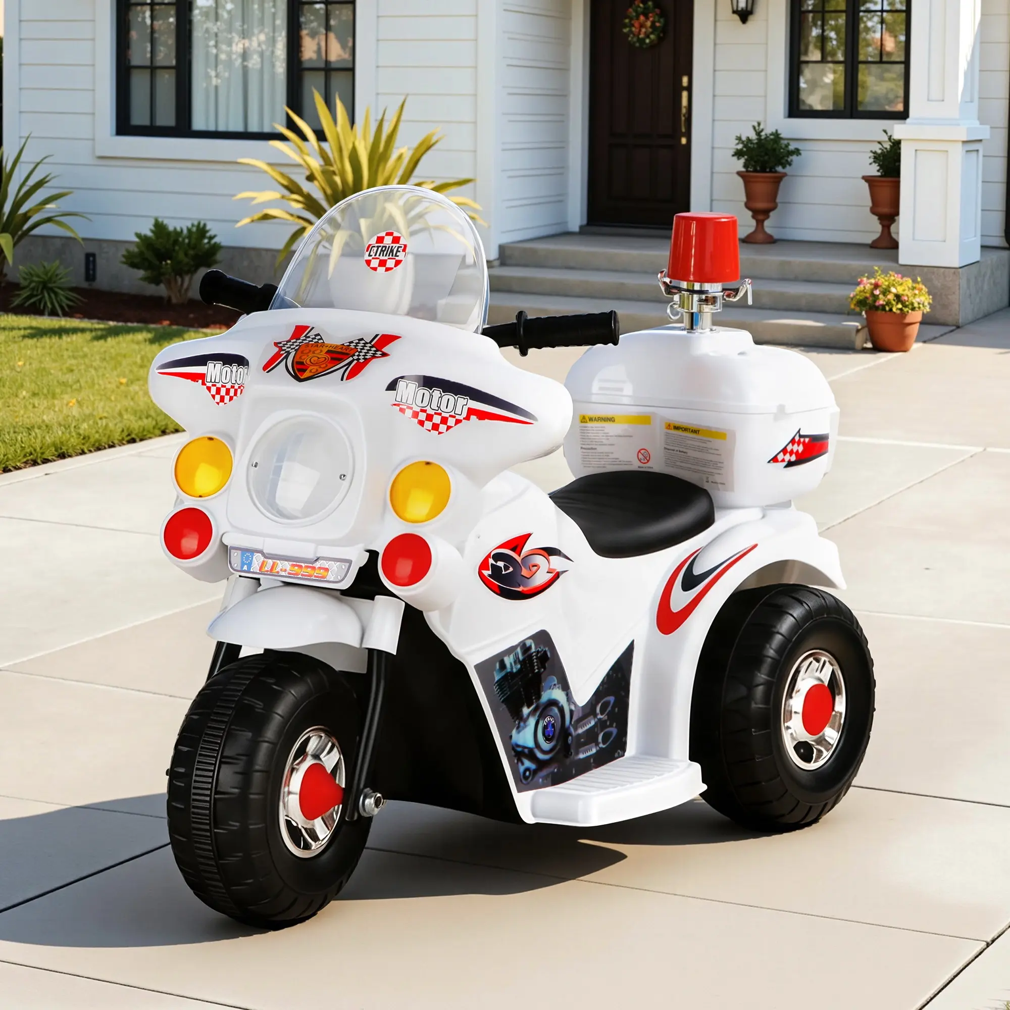 Rigo Kids Electric Ride On Police Motorcycle Motorbike 6V Battery White - Toys & Games