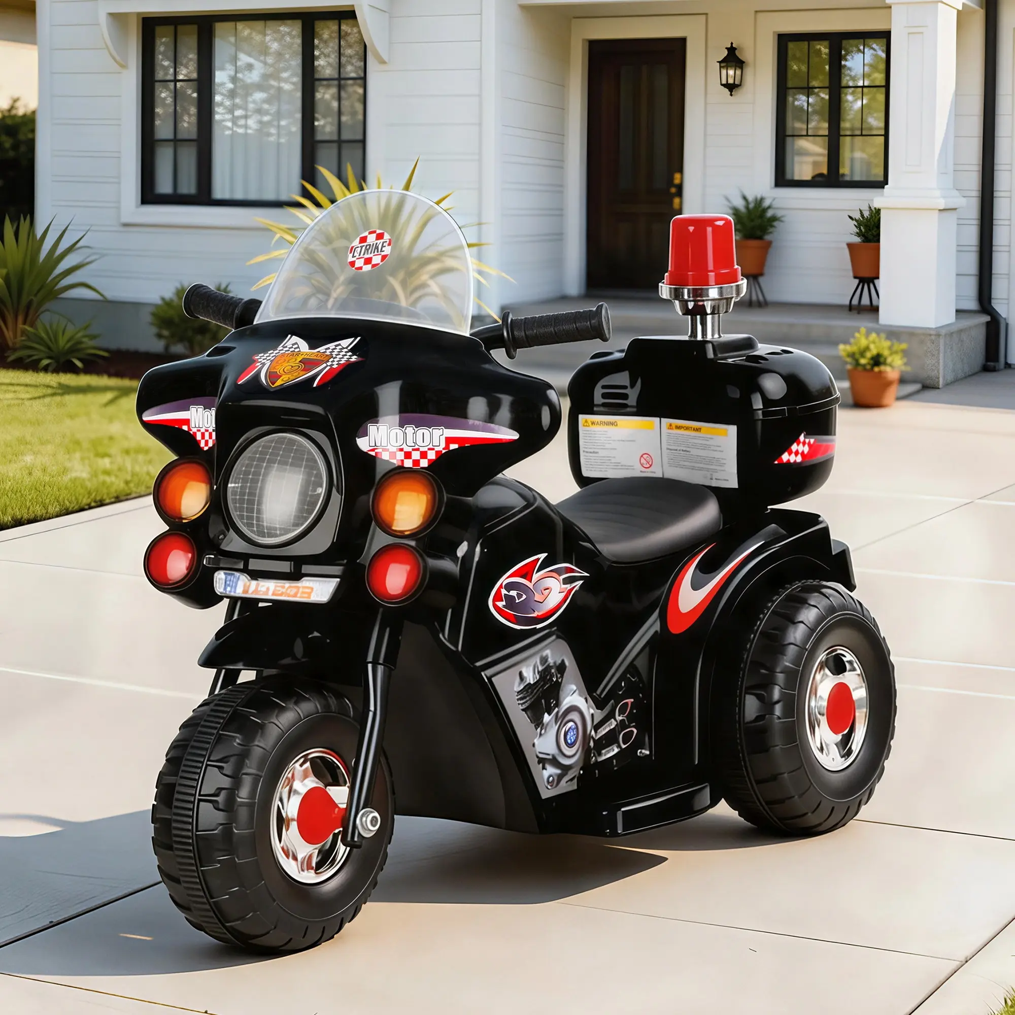 Rigo Kids Electric Ride On Police Motorcycle Motorbike 6V Battery Black - Toys & Games