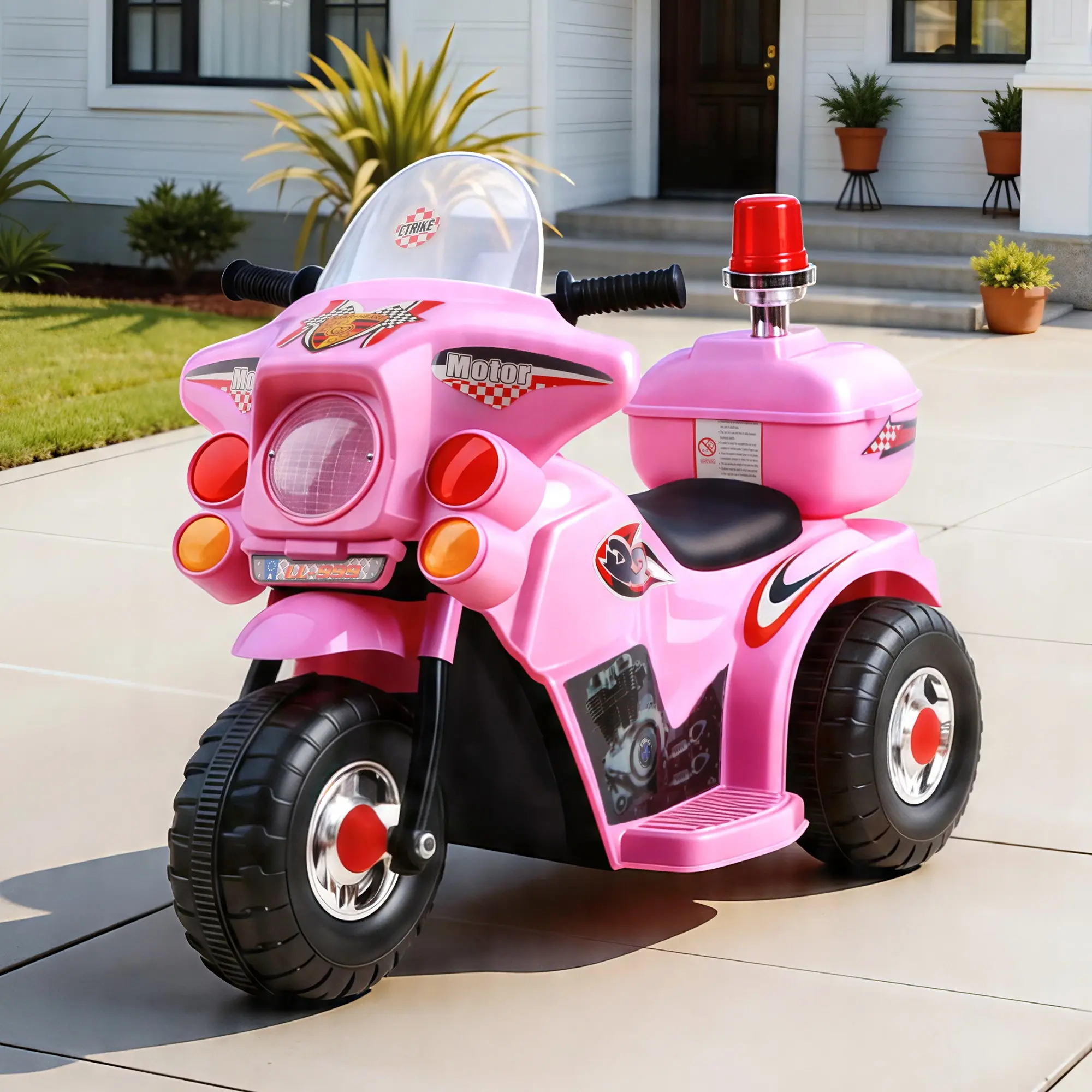 Rigo Kids Electric Ride On Police Motorcycle Motorbike 6V Battery Pink - Toys & Games