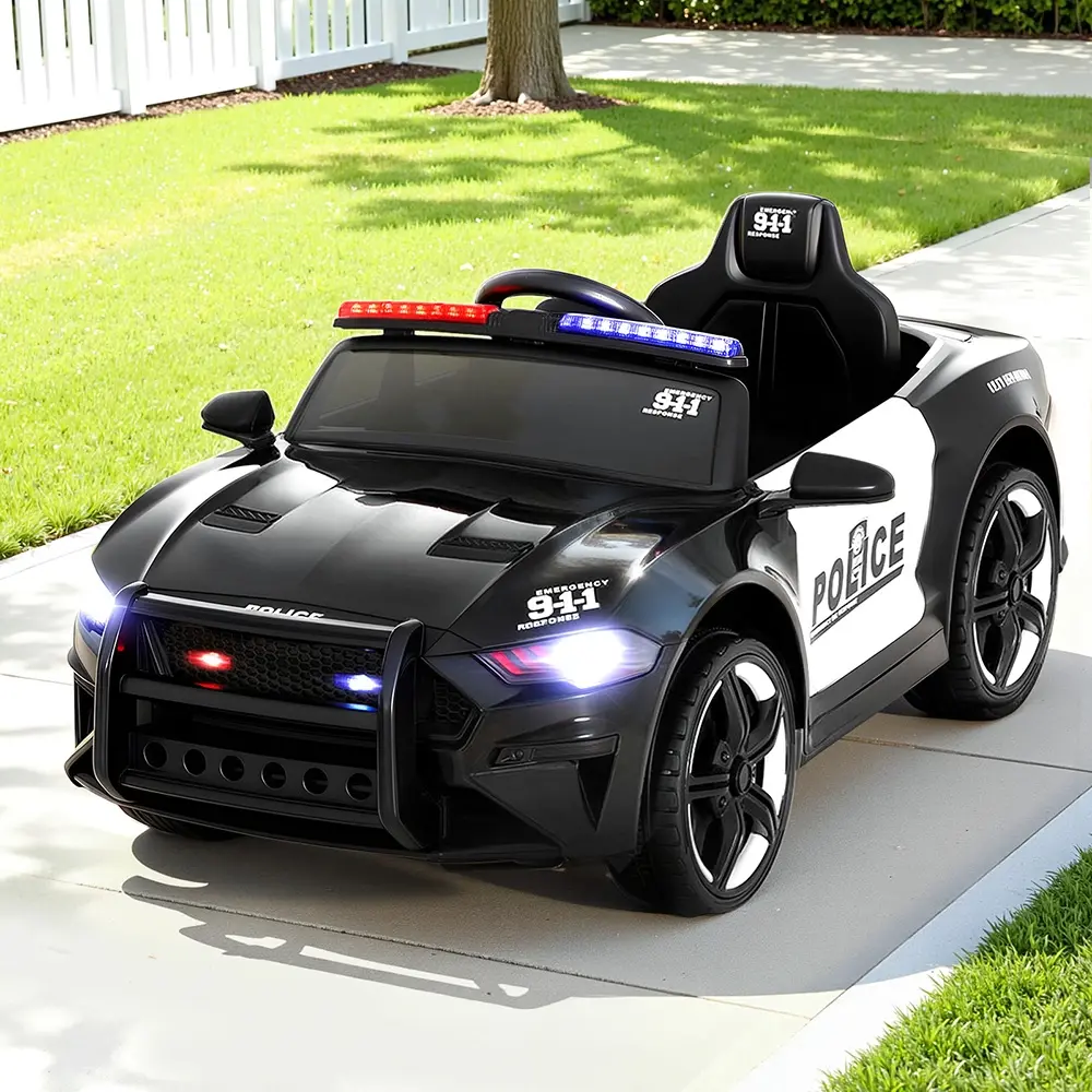 Rigo Kids Ride On Car Electric Patrol Police Cars Battery Powered Toys 12V Black - Toys & Games