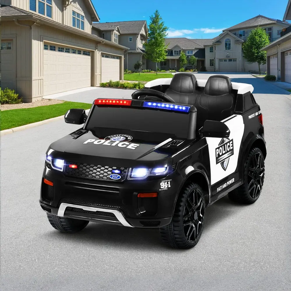 Rigo Kids Electric Ride On Patrol Police Car Horn Music Remote Black - Toys & Games