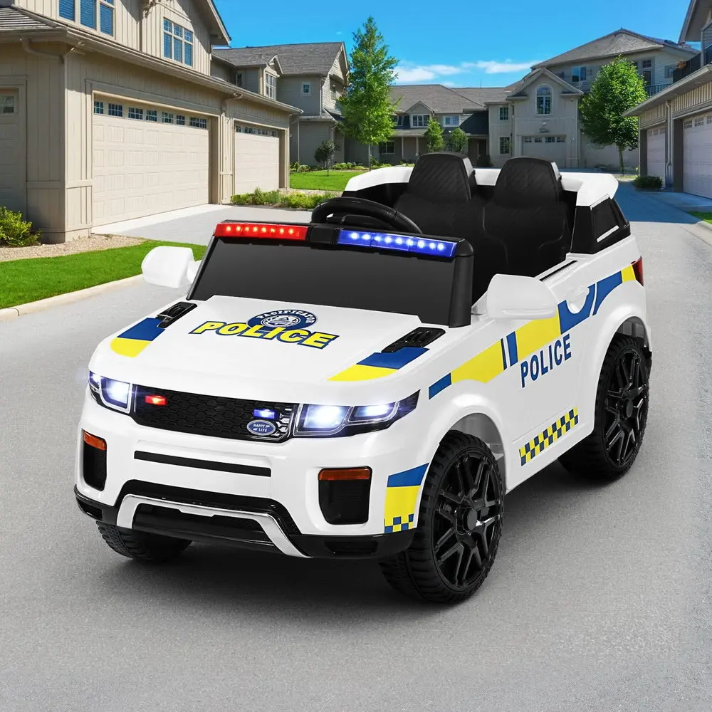 Rigo Kids Electric Ride On Patrol Police Car Horn Music Remote White - Toys & Games