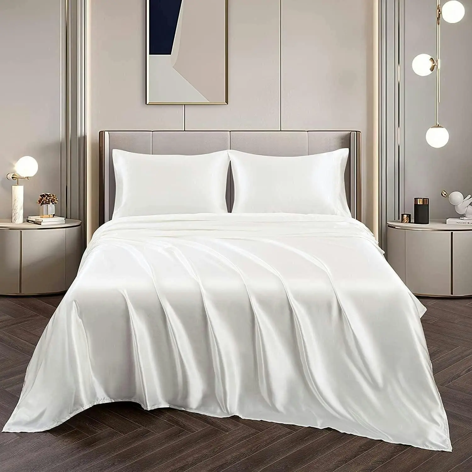 Queen Size Satin Sheets Set, 4pc Soft Silky 2000TC Deep Pocket Bed Sheet Set - Home & Garden