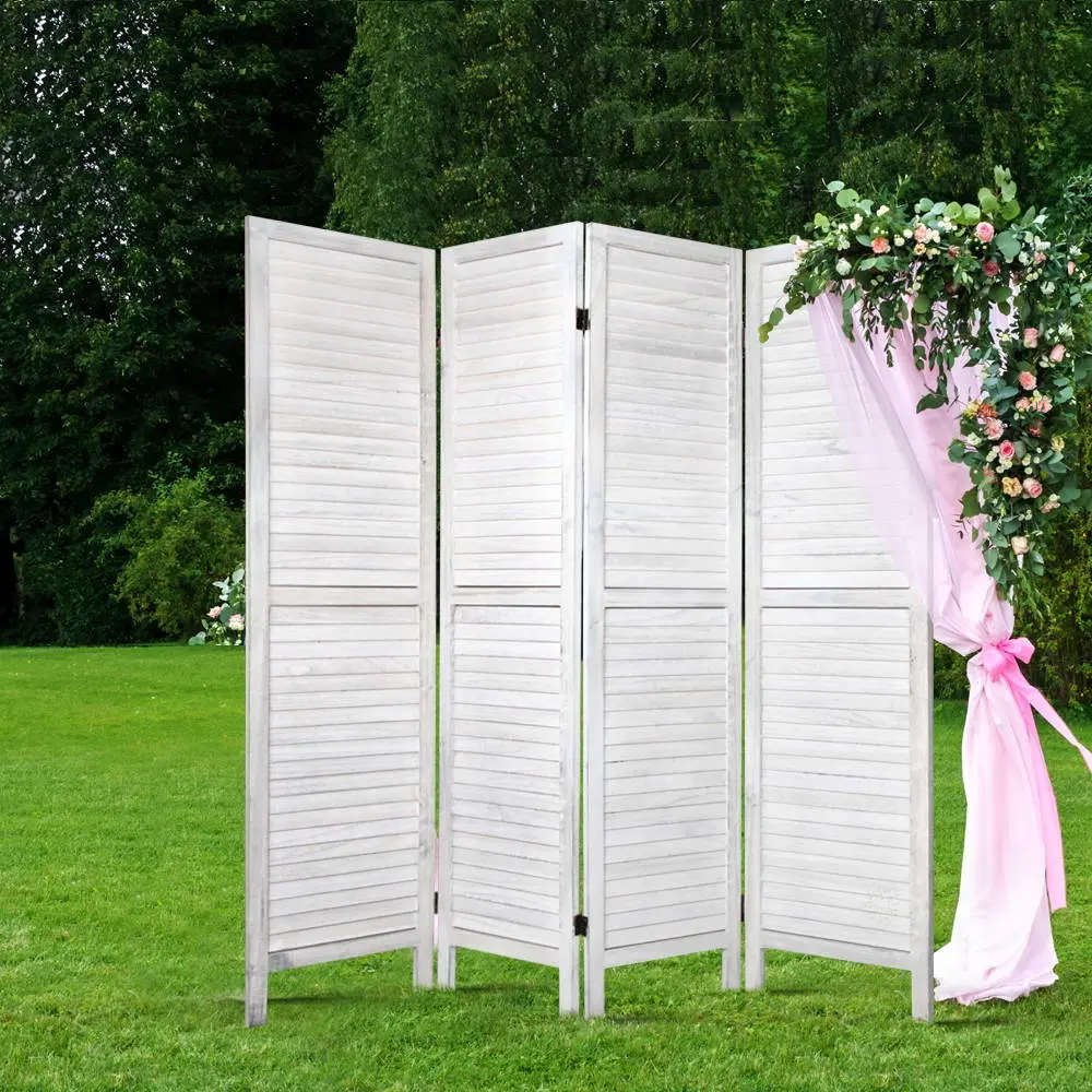Artiss 4 Panel Room Divider Screen 163x170cm Louver White - Over 40% off Living Room Furniture