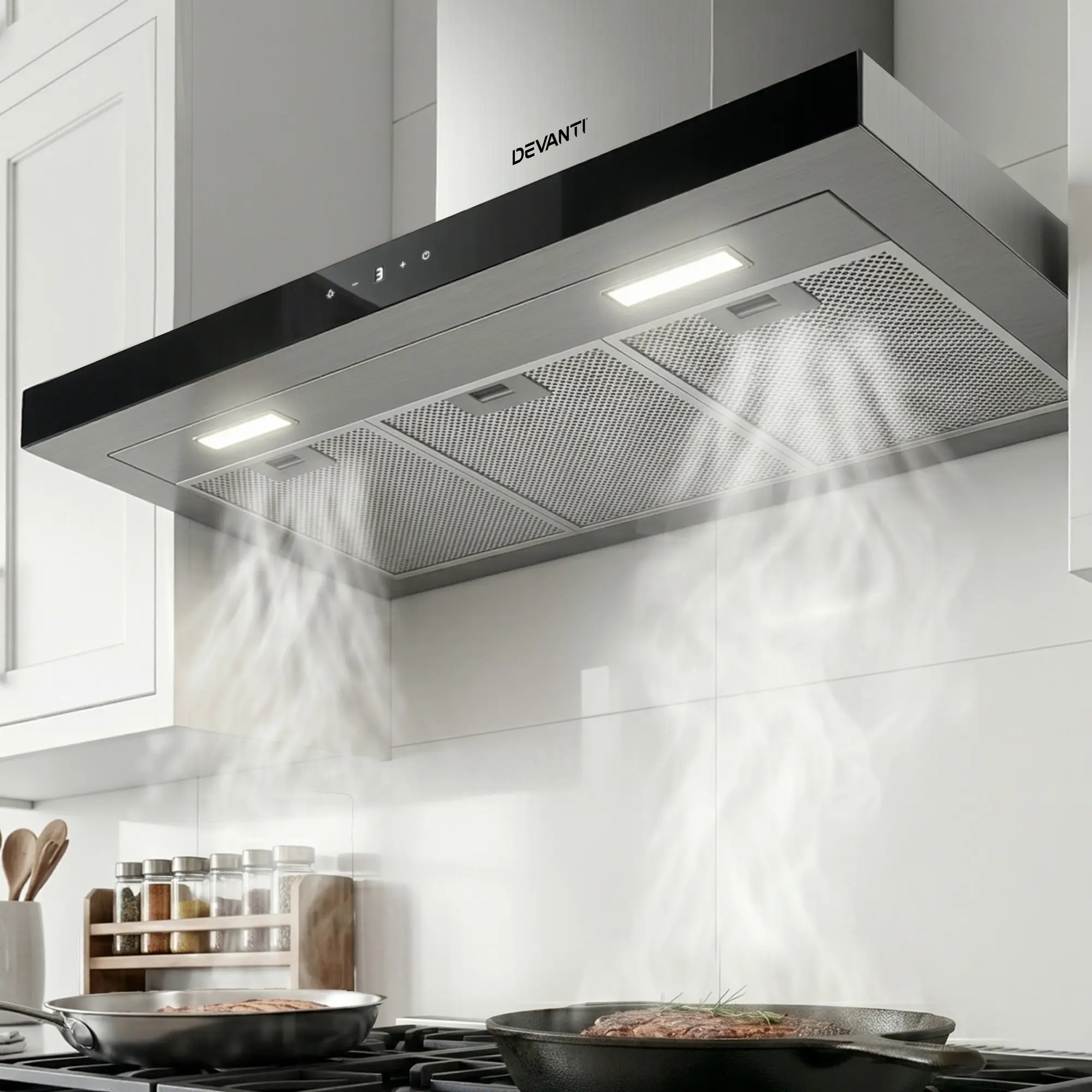 Devanti 900mm Range Hood 90cm Rangehood Glass Stainless Steel - Home & Garden