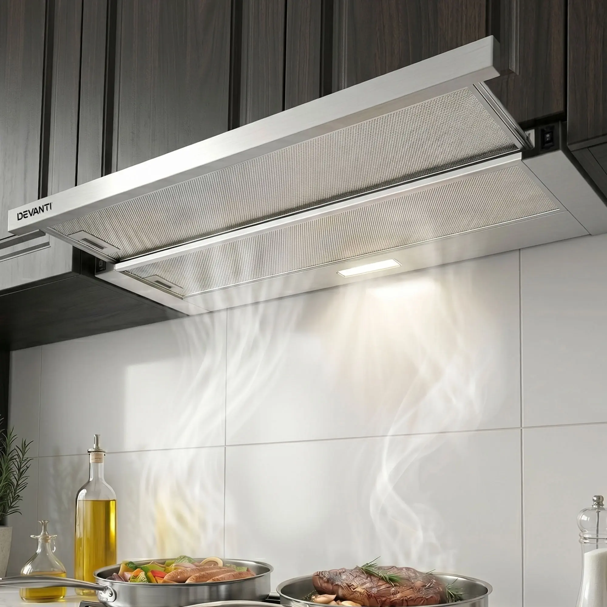 Devanti 900mm Range Hood 90cm Slide out Rangehood Stainless Steel - Home & Garden