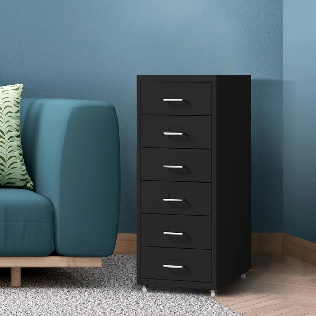 Levede 6 Drawer Office Cabinet Drawers Storage Cabinets Steel Rack Home Black - Furniture
