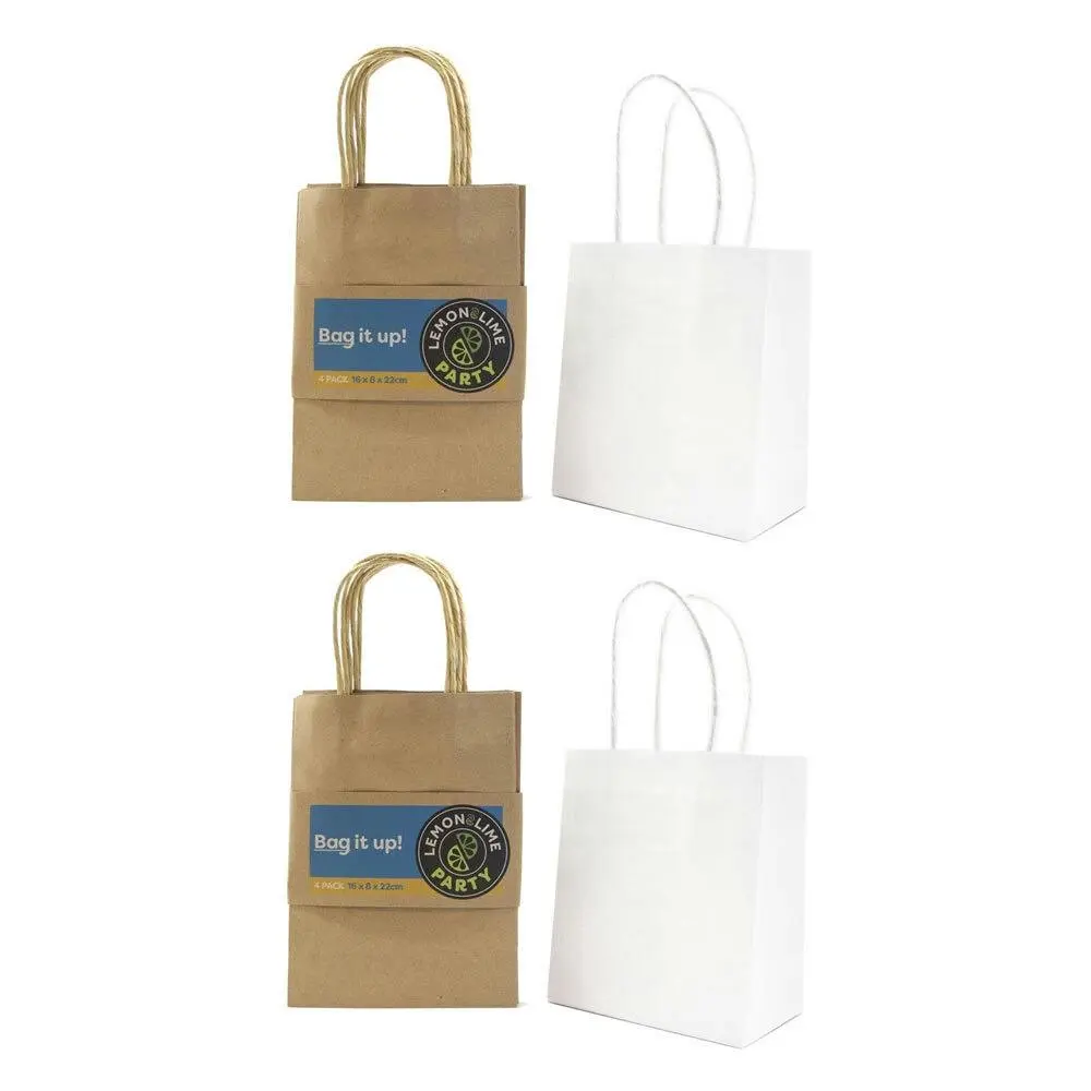 16PK Lemon & Lime 16cm Paper Kraft Gift Bag Carry Storage Bags w/ Handles Assort - Hobbies